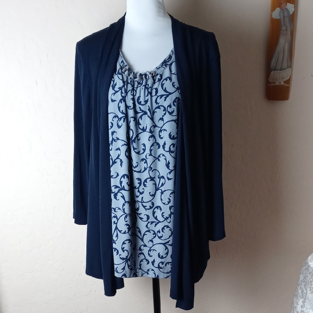Navy Printed Layered-Look Women's Top